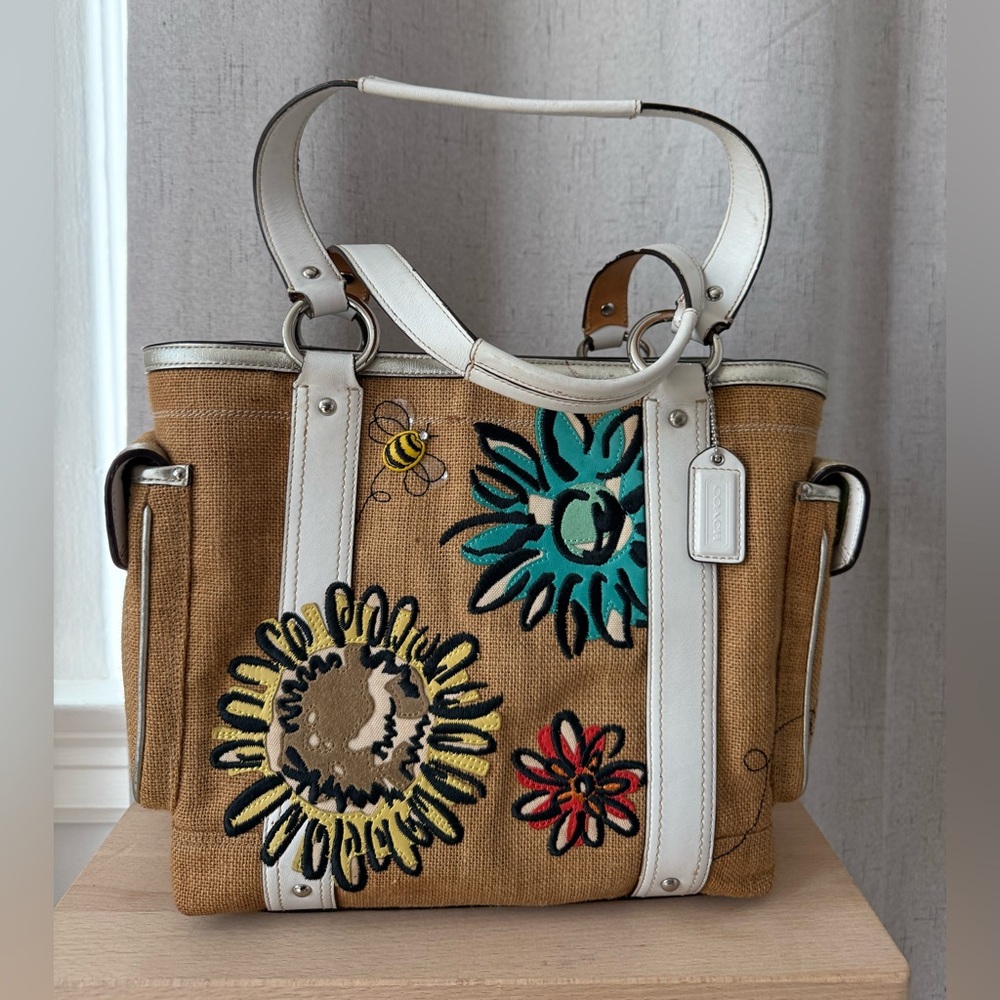 Coach Floral Embroidered Tan Tote Bag